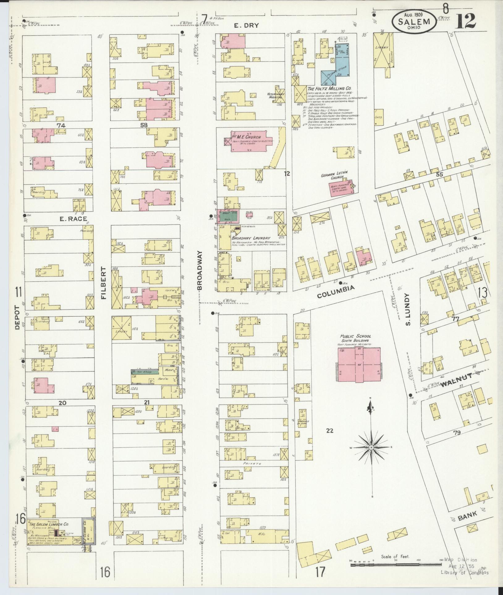 Sanborn Fire Insurance Map from Salem, Columbiana County, Ohio (1909), Sheet #0012 - Complete Map Set gallery image, historic Sanborn map, vintage wall art, Ohio Ohio
