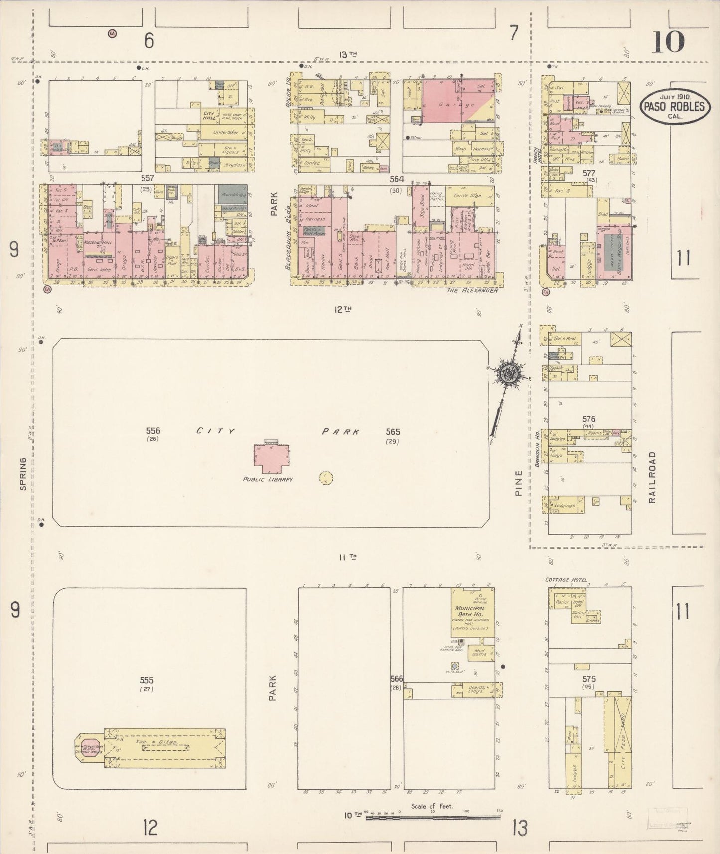 Sanborn Fire Insurance Map from Paso Robles, San Luis Obispo County, California (1910), Sheet #0010 - Complete Map Set gallery image, historic Sanborn map, vintage wall art, California California