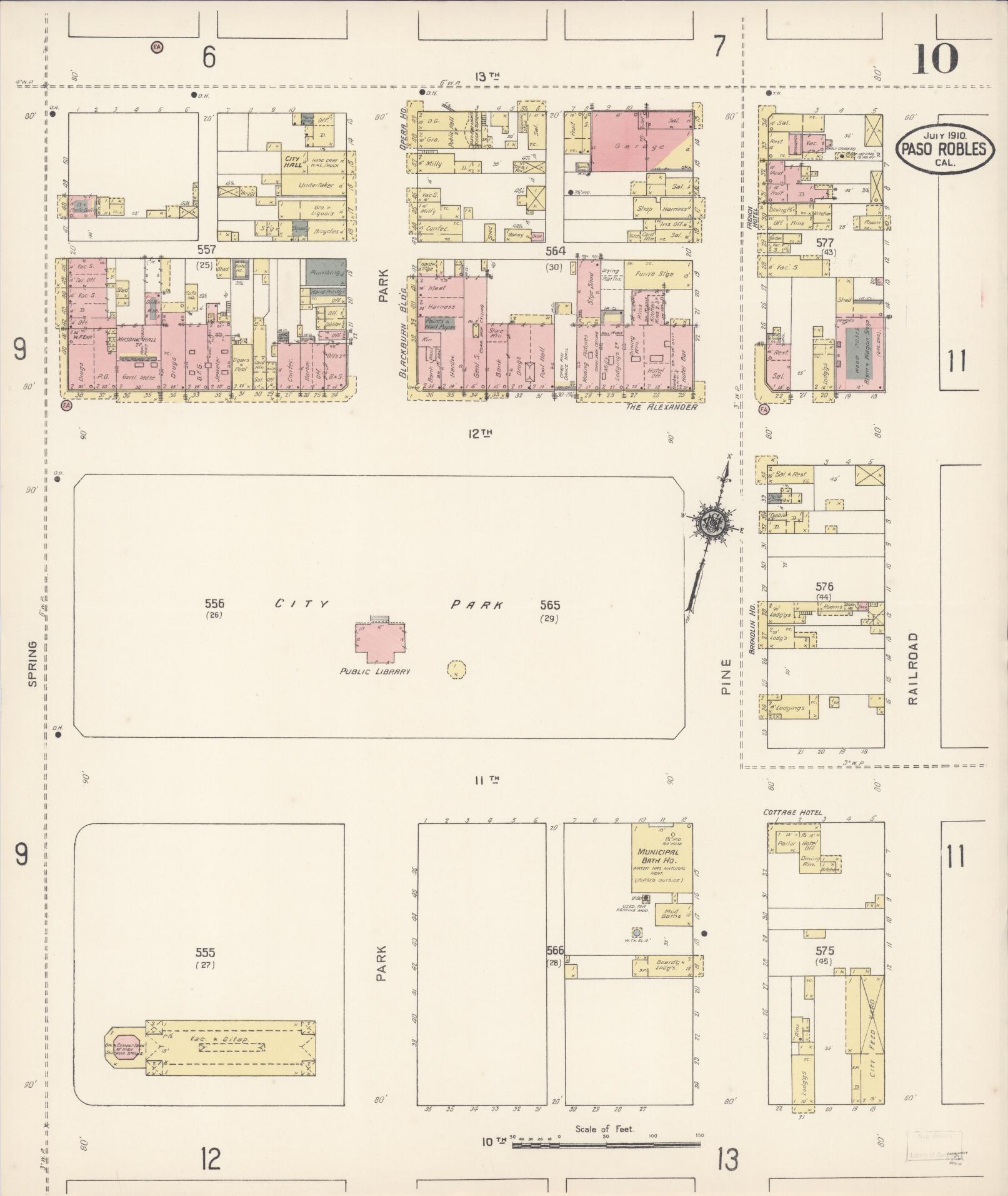 Sanborn Fire Insurance Map from Paso Robles, San Luis Obispo County, California (1910), Sheet #0010 - Complete Map Set gallery image, historic Sanborn map, vintage wall art, California California