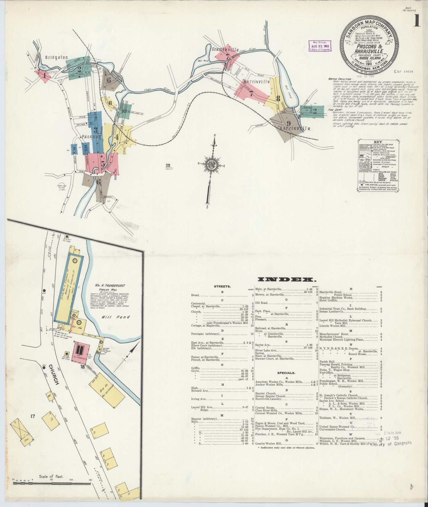 Sanborn Fire Insurance Map from Pascoag, Providence County, Rhode Island (1911), Sheet #0001 - Complete Map Set gallery image, historic Sanborn map, vintage wall art, Rhode Island Rhode Island