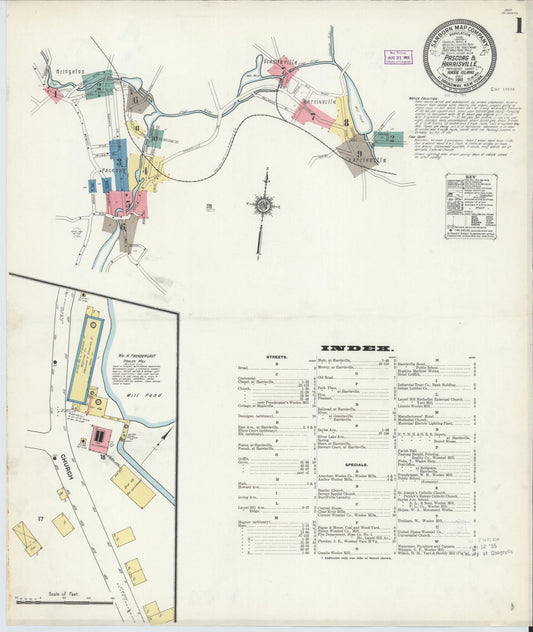 Sanborn Fire Insurance Map from Pascoag, Providence County, Rhode Island (1911), Sheet #0001 - Complete Map Set gallery image, historic Sanborn map, vintage wall art, Rhode Island Rhode Island