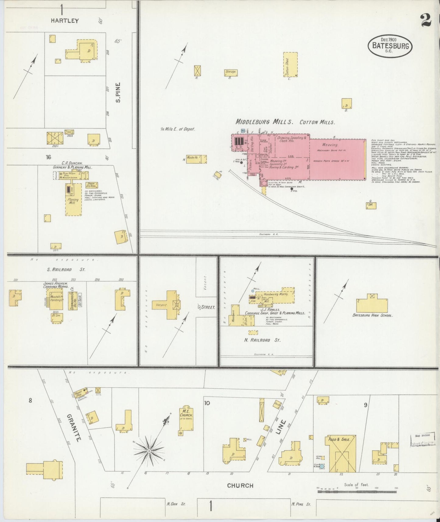 Sanborn Fire Insurance Map from Batesburg, Lexington And Saluda Counties, South Carolina (1900), Sheet #0002 - Historic Sanborn Fire Insurance Map Print, vintage old map wall art, antique decor, genealogy gift, South Carolina South Carolina map
