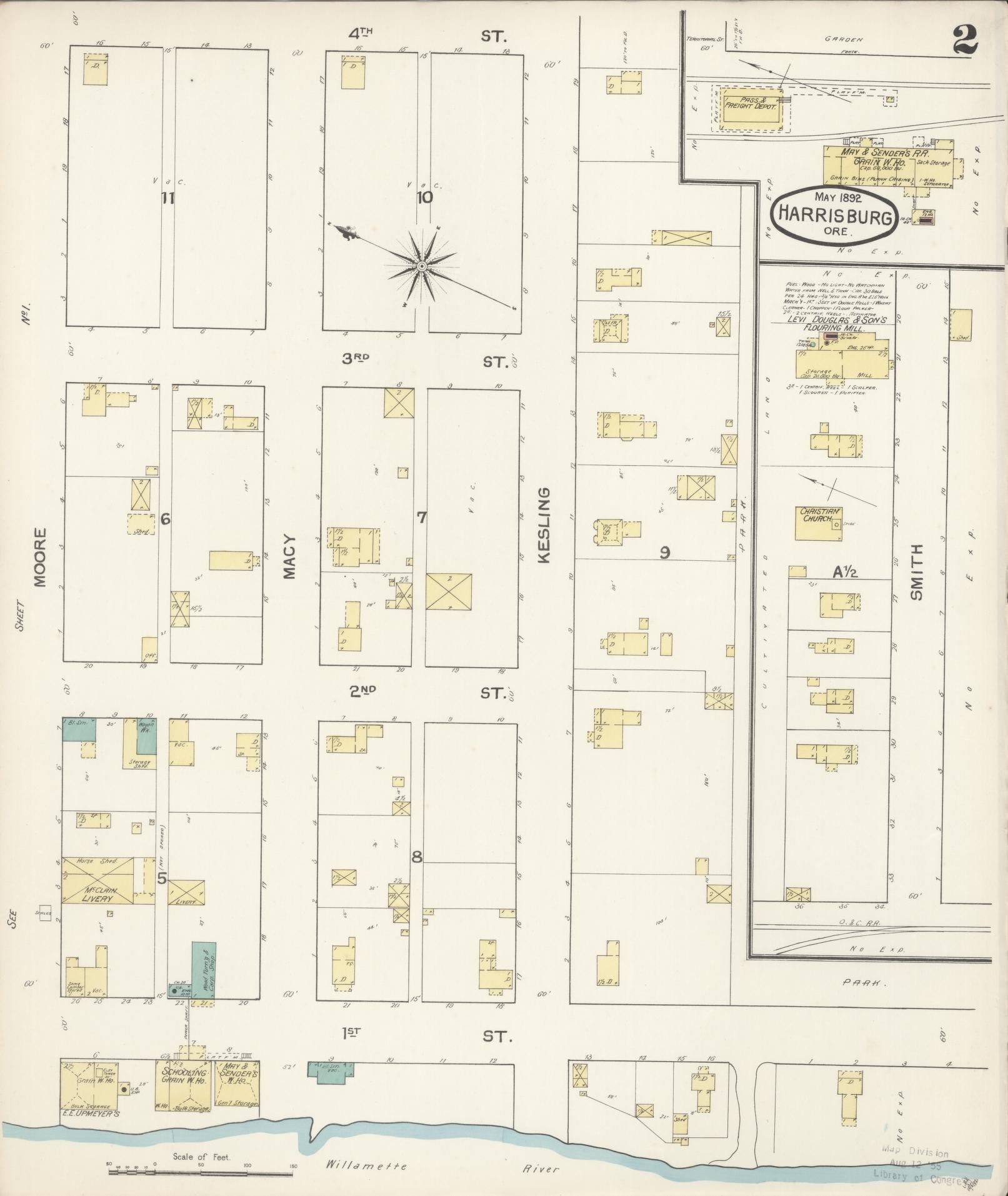 Sanborn Fire Insurance Map from Harrisburg, Linn County, Oregon (1892), Sheet #0002 - Complete Map Set gallery image, historic Sanborn map, vintage wall art, Oregon Oregon