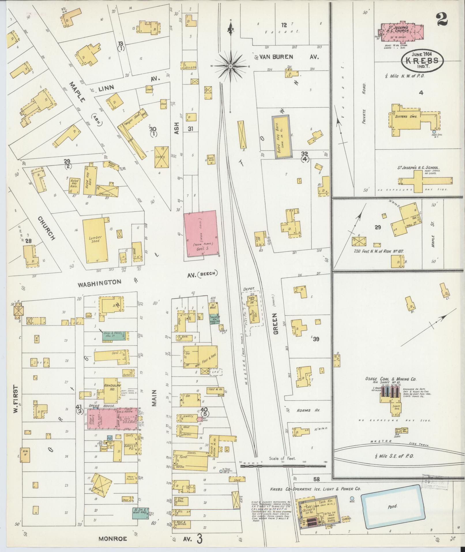 Sanborn Fire Insurance Map from Krebs, Pittsburg County, Oklahoma (1904), Sheet #0002 - Historic Sanborn Fire Insurance Map Print, vintage old map wall art, antique decor, genealogy gift, Oklahoma Oklahoma map