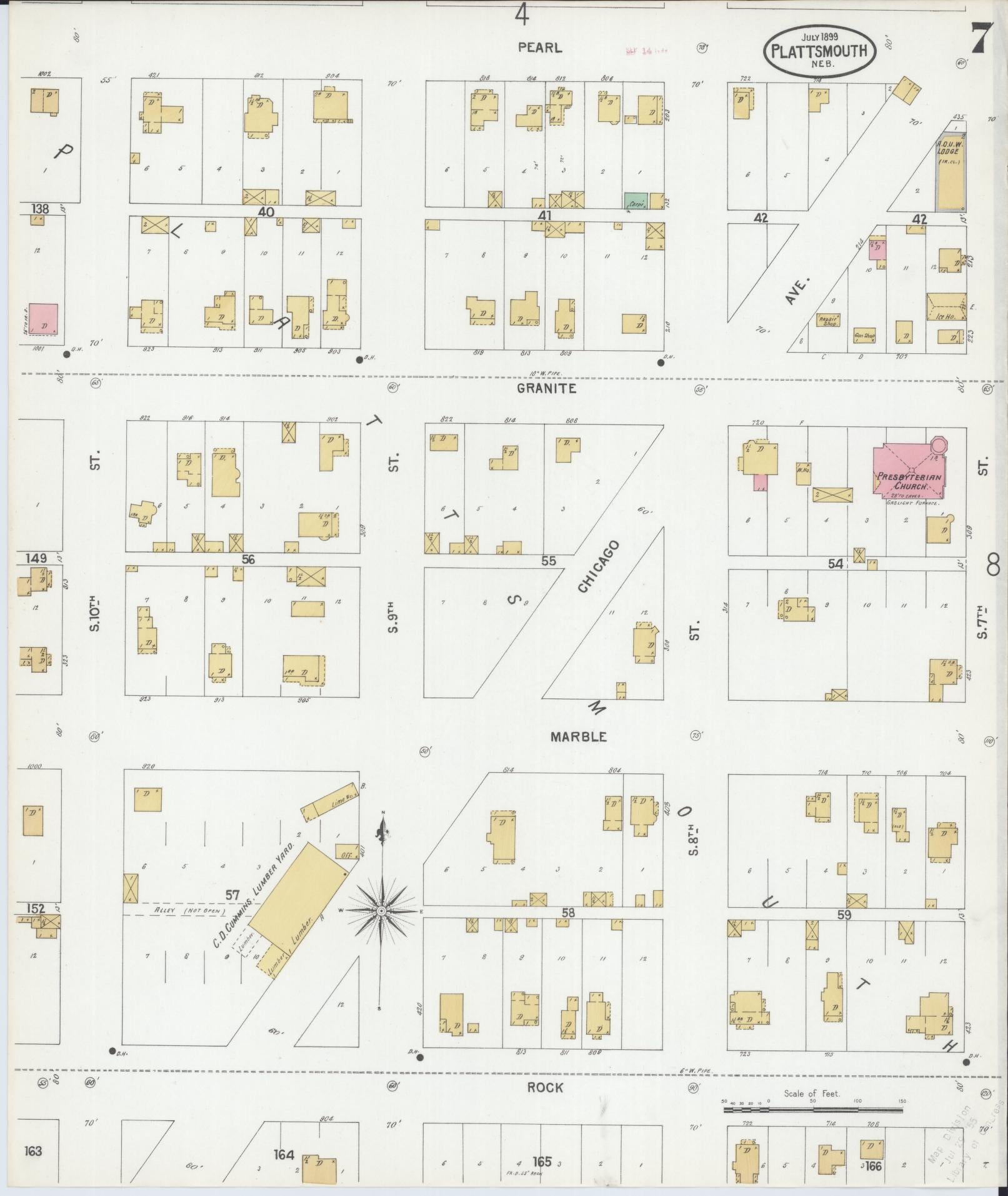 Sanborn Fire Insurance Map from Plattsmouth, Cass County, Nebraska (1899), Sheet #0007 - Complete Map Set gallery image, historic Sanborn map, vintage wall art, Nebraska Nebraska