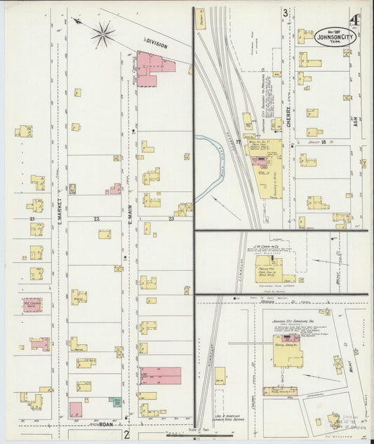 Sanborn Fire Insurance Map from Johnson City, Washington County, Tennessee (1897), Sheet #0004 - Historic Sanborn Fire Insurance Map Print, vintage old map wall art, antique decor, genealogy gift, Tennessee Tennessee map