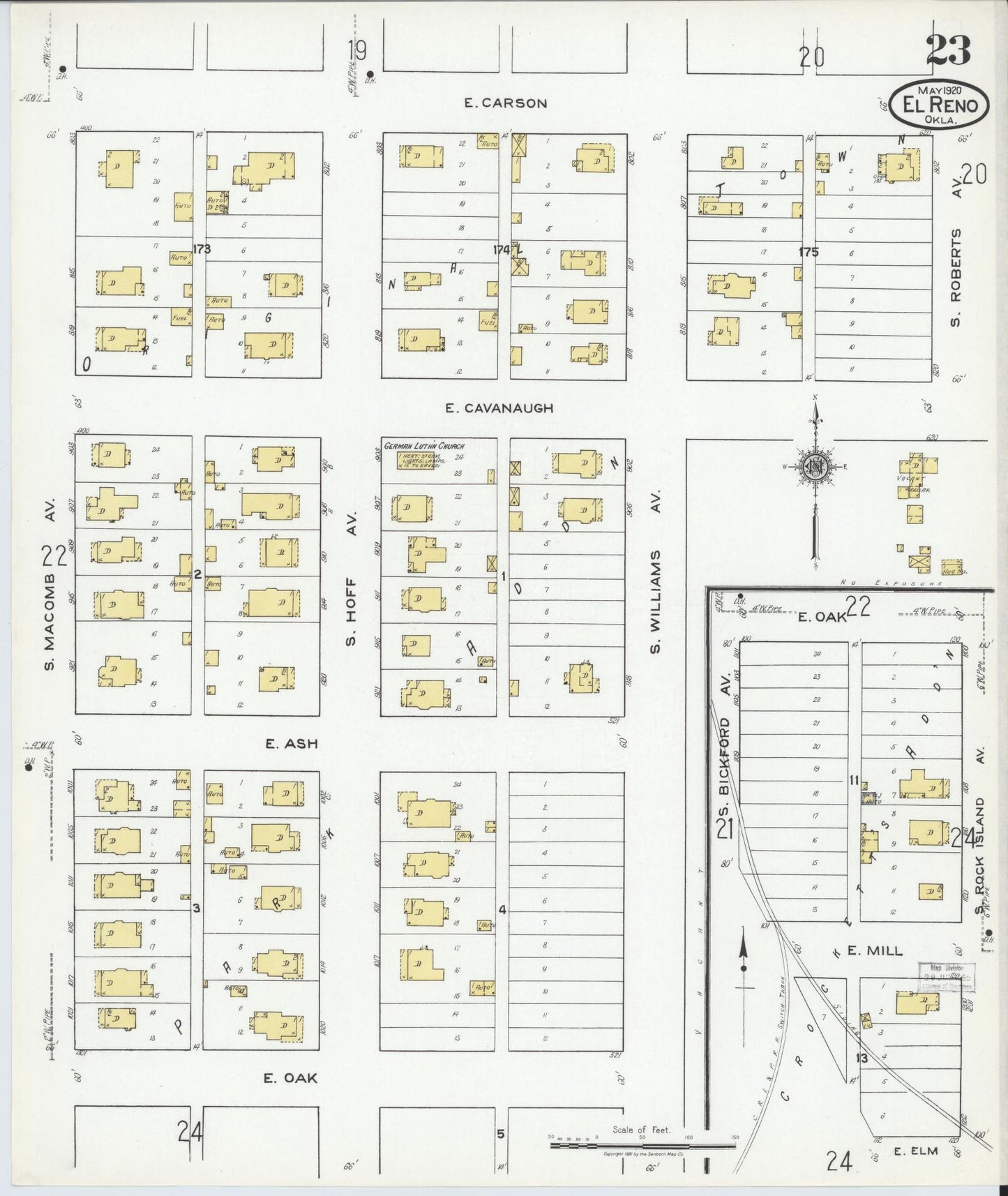 Sanborn Fire Insurance Map from El Reno, Canadian County, Oklahoma (1920), Sheet #0023 - Historic Sanborn Fire Insurance Map Print, vintage old map wall art, antique decor, genealogy gift, Oklahoma Oklahoma map