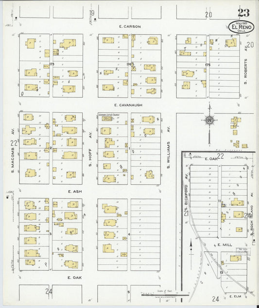 Sanborn Fire Insurance Map from El Reno, Canadian County, Oklahoma (1920), Sheet #0023 - Historic Sanborn Fire Insurance Map Print, vintage old map wall art, antique decor, genealogy gift, Oklahoma Oklahoma map