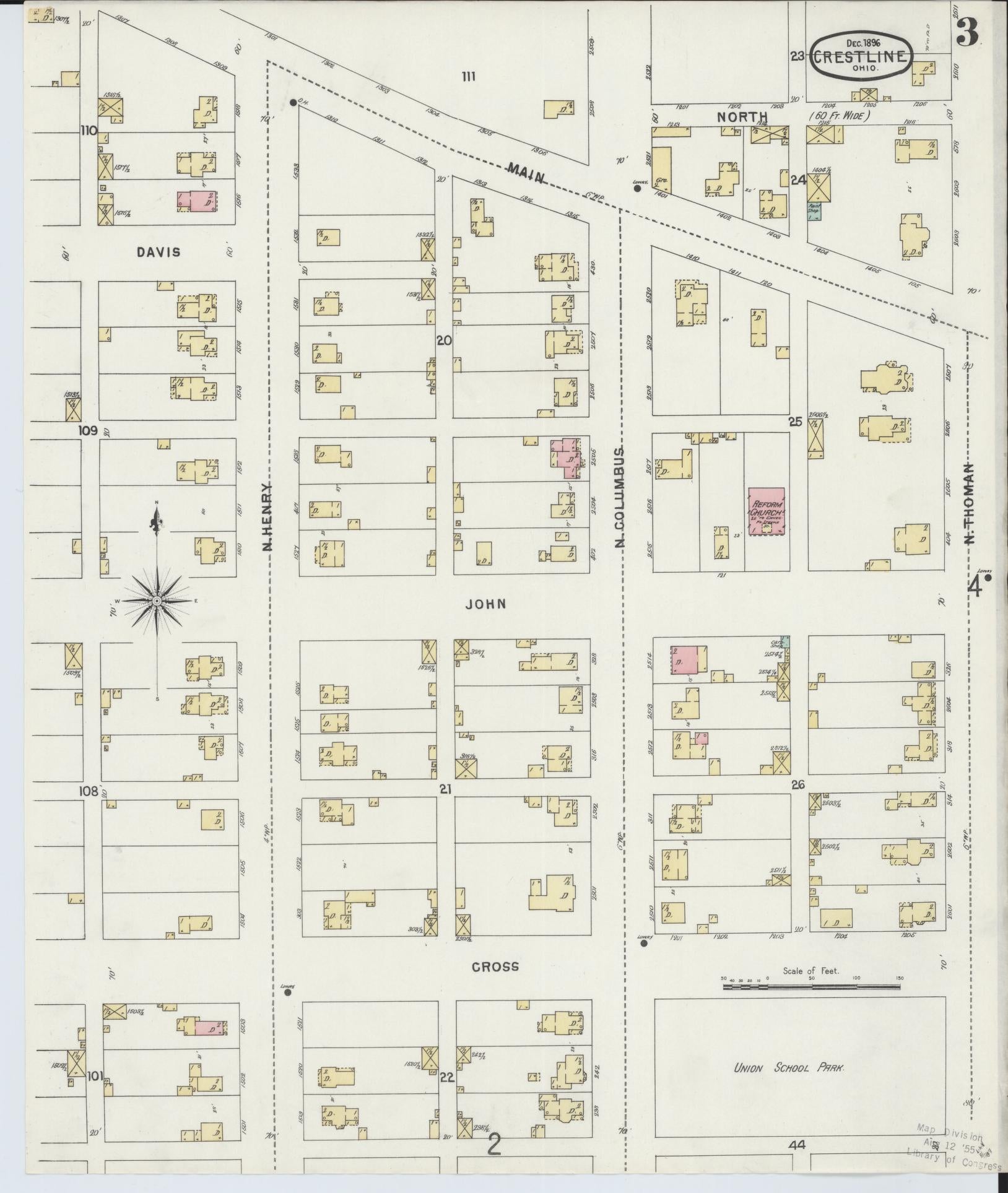 Sanborn Fire Insurance Map from Crestline, Crawford County, Ohio (1896), Sheet #0003 - Historic Sanborn Fire Insurance Map Print, vintage old map wall art, antique decor, genealogy gift, Ohio Ohio map