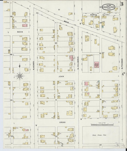 Sanborn Fire Insurance Map from Crestline, Crawford County, Ohio (1896), Sheet #0003 - Historic Sanborn Fire Insurance Map Print, vintage old map wall art, antique decor, genealogy gift, Ohio Ohio map