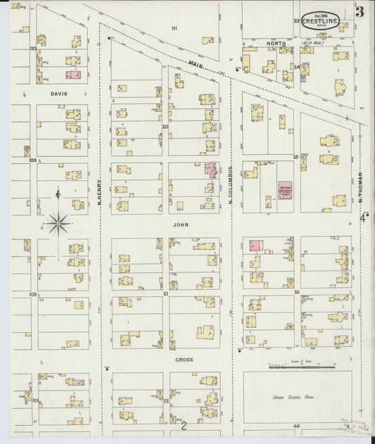 Sanborn Fire Insurance Map from Crestline, Crawford County, Ohio (1896), Sheet #0003 - Historic Sanborn Fire Insurance Map Print, vintage old map wall art, antique decor, genealogy gift, Ohio Ohio map