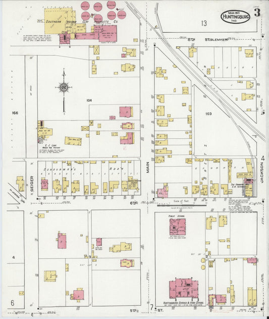 Sanborn Fire Insurance Map from Huntingburg, Dubois County, Indiana (1921), Sheet #0003 - Historic Sanborn Fire Insurance Map Print, vintage old map wall art, antique decor, genealogy gift, Indiana Indiana map