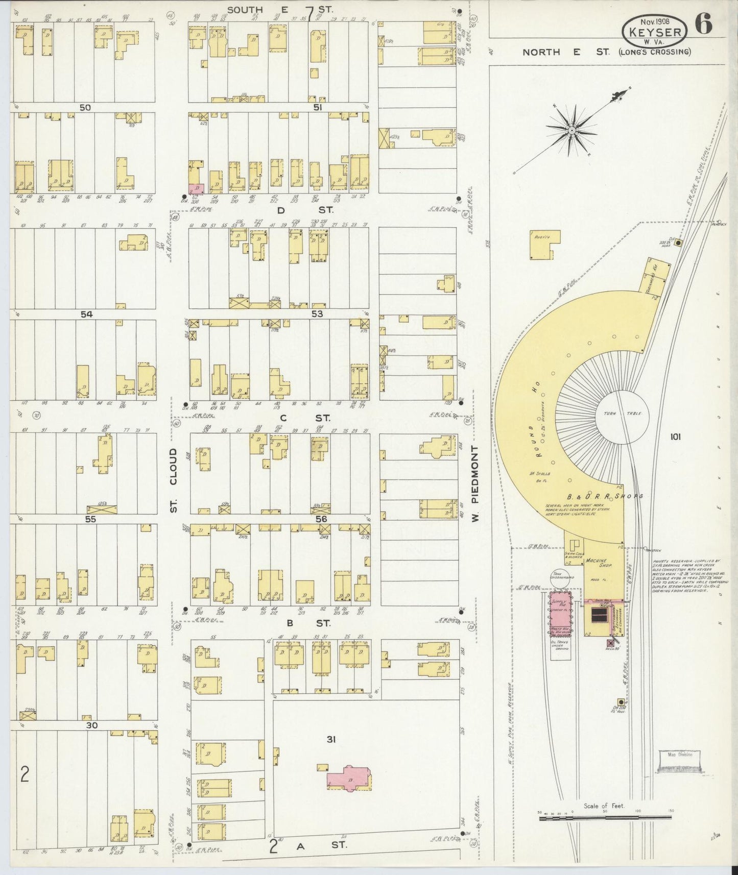 Sanborn Fire Insurance Map from Keyser, Mineral County, West Virginia (1908), Sheet #0006 - Complete Map Set gallery image, historic Sanborn map, vintage wall art, West Virginia West Virginia