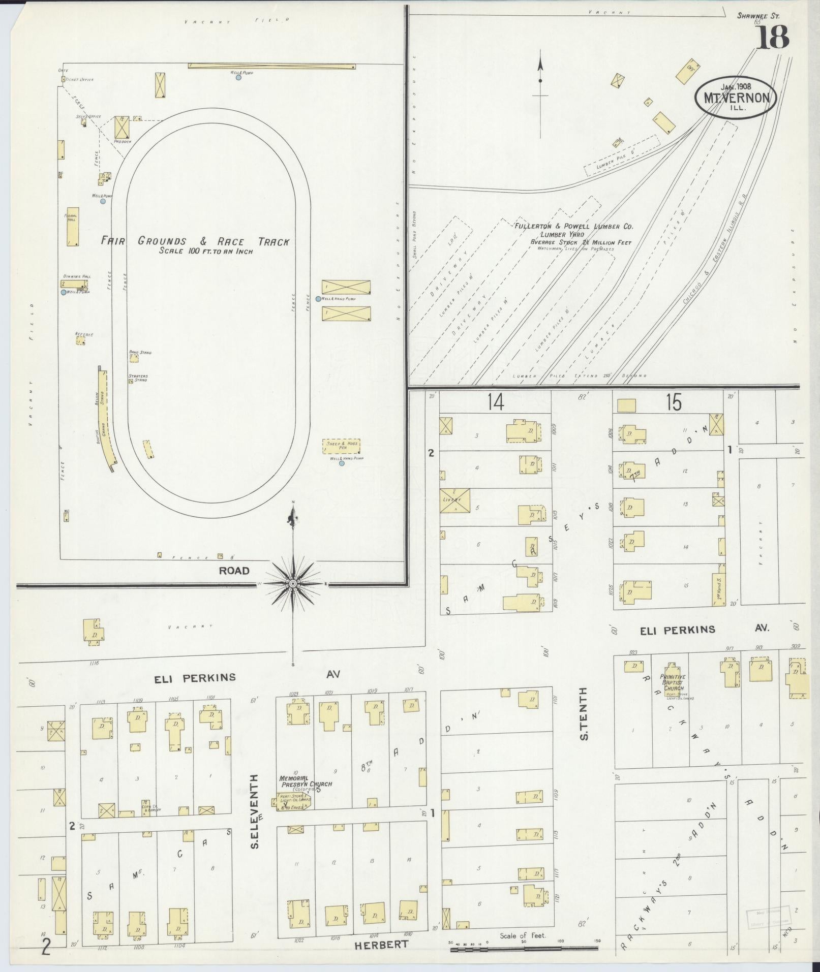 Sanborn Fire Insurance Map from Mount Vernon, Jefferson County, Illinois (1908), Sheet #0018 - Complete Map Set gallery image, historic Sanborn map, vintage wall art, Illinois Illinois