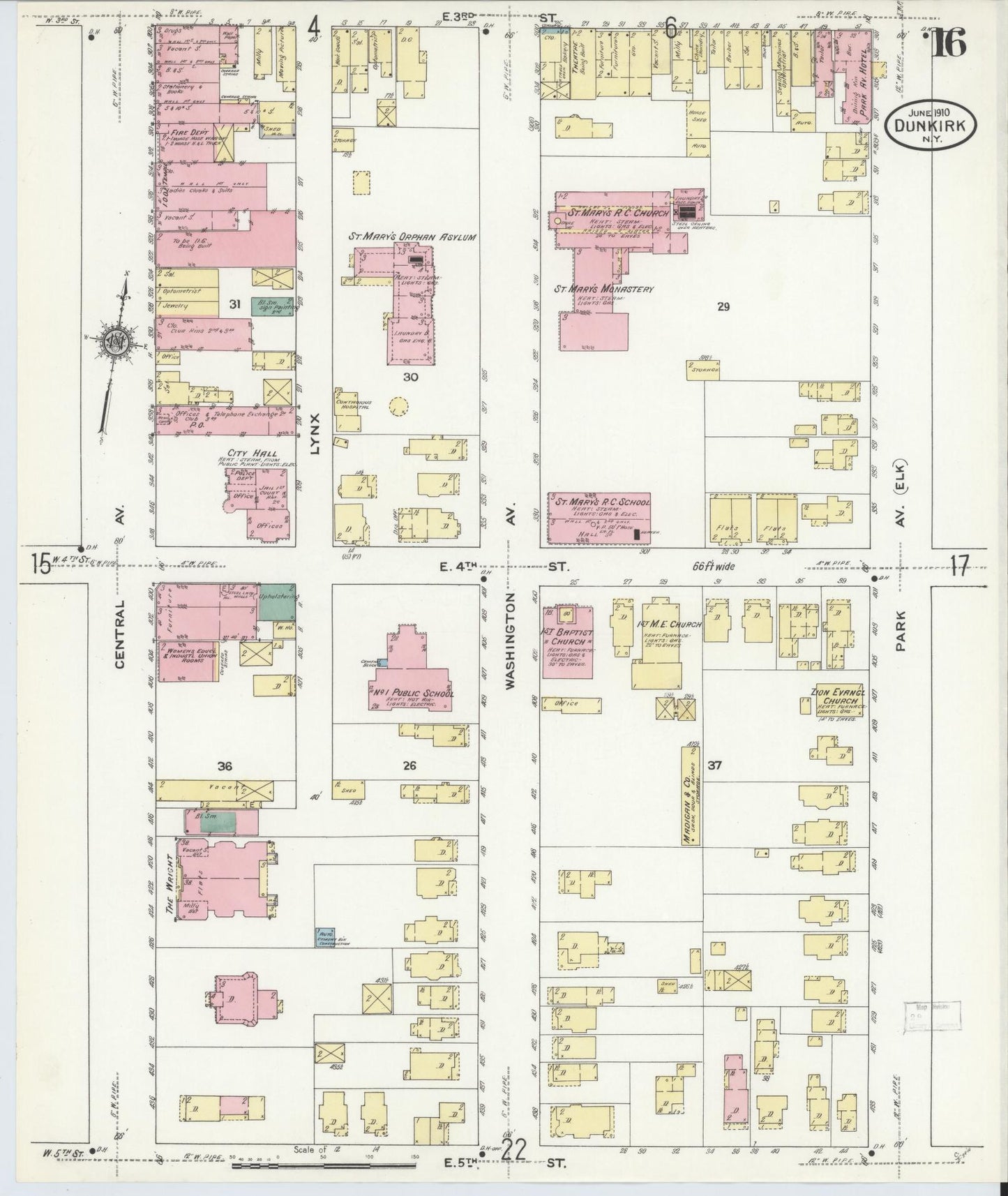 Sanborn Fire Insurance Map from Dunkirk, Chautauqua County, New York (1910), Sheet #0016 - Complete Map Set gallery image, historic Sanborn map, vintage wall art, New York New York