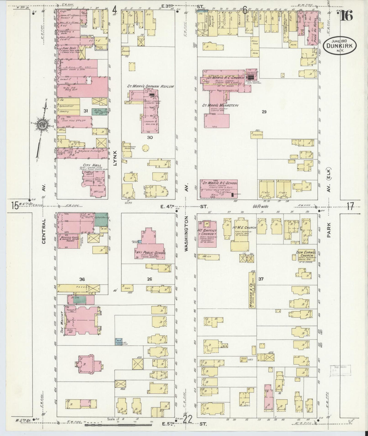 Sanborn Fire Insurance Map from Dunkirk, Chautauqua County, New York (1910), Sheet #0016 - Complete Map Set gallery image, historic Sanborn map, vintage wall art, New York New York