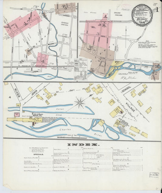 Sanborn Fire Insurance Map from Medway, Norfolk County, Massachusetts (1892), Sheet #0001 - Complete Map Set gallery image, historic Sanborn map, vintage wall art, Massachusetts Massachusetts