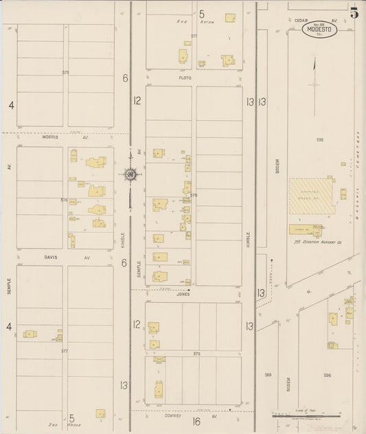 Sanborn Fire Insurance Map from Modesto, Stanislaus County, California (1919), Sheet #0005 - Historic Sanborn Fire Insurance Map Print, vintage old map wall art, antique decor, genealogy gift, California California map