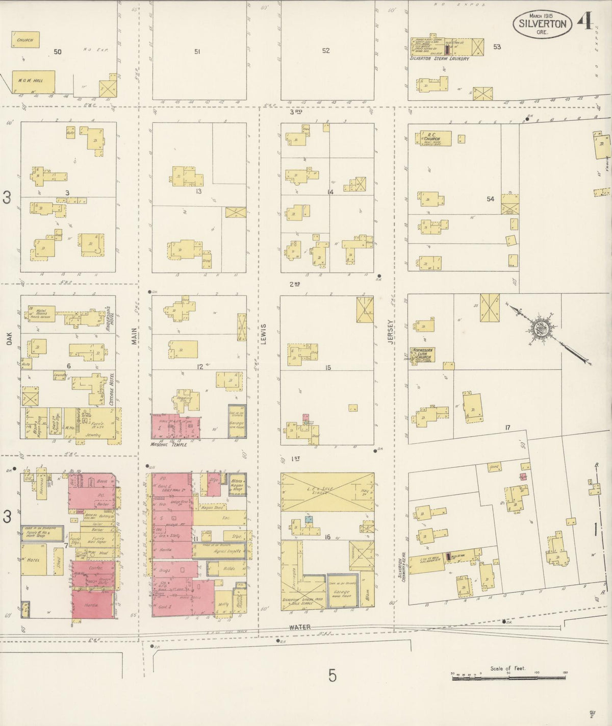 Sanborn Fire Insurance Map from Silverton, Marion County, Oregon (1915), Sheet #0004 - Historic Sanborn Fire Insurance Map Print, vintage old map wall art, antique decor, genealogy gift, Oregon Oregon map