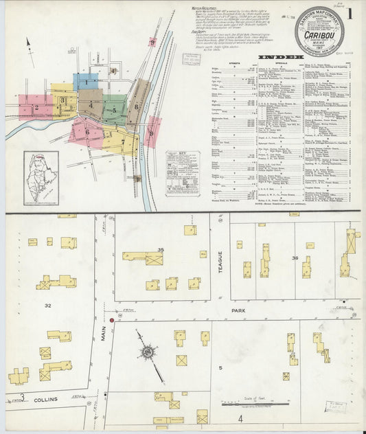 Sanborn Fire Insurance Map from Caribou, Aroostook County, Maine (1917), Sheet #0001 - Historic Sanborn Fire Insurance Map Print, vintage old map wall art, antique decor, genealogy gift, Maine Maine map