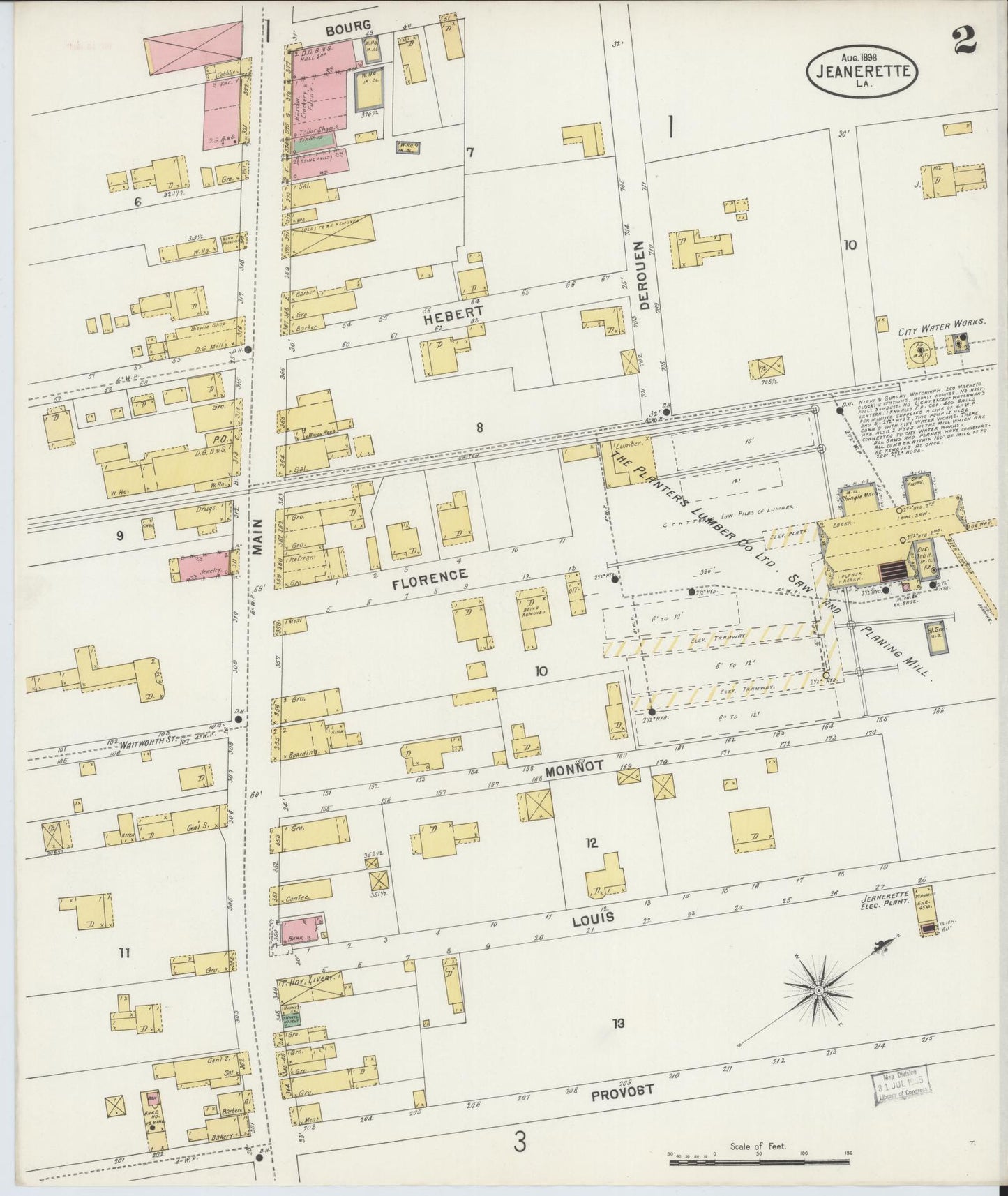 Sanborn Fire Insurance Map from Jeannerette, Iberia Parish, Louisiana (1898), Sheet #0002 - Complete Map Set gallery image, historic Sanborn map, vintage wall art, Louisiana Louisiana