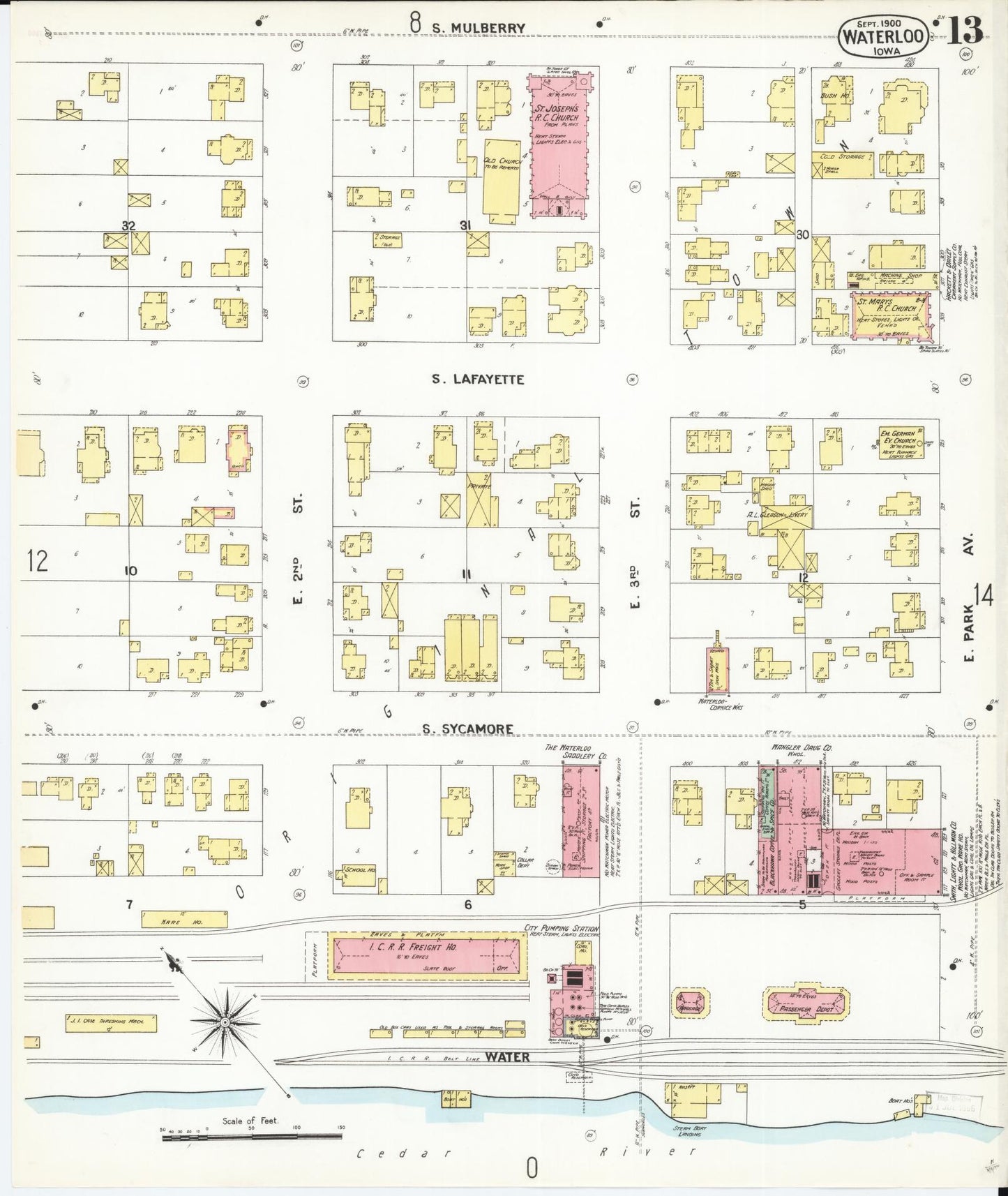 Sanborn Fire Insurance Map from Waterloo, Black Hawk County, Iowa (1900), Sheet #0013 - Historic Sanborn Fire Insurance Map Print