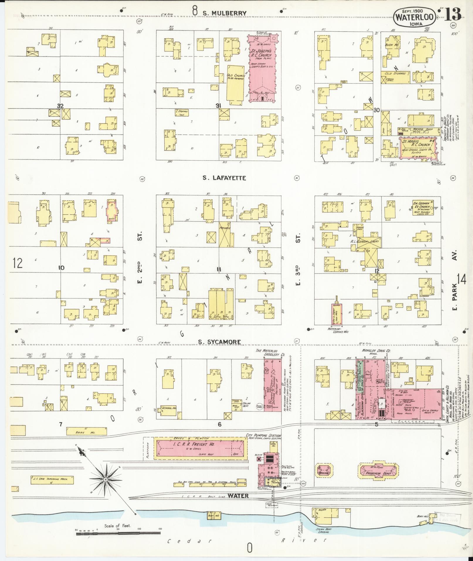 Sanborn Fire Insurance Map from Waterloo, Black Hawk County, Iowa (1900), Sheet #0013 - Historic Sanborn Fire Insurance Map Print