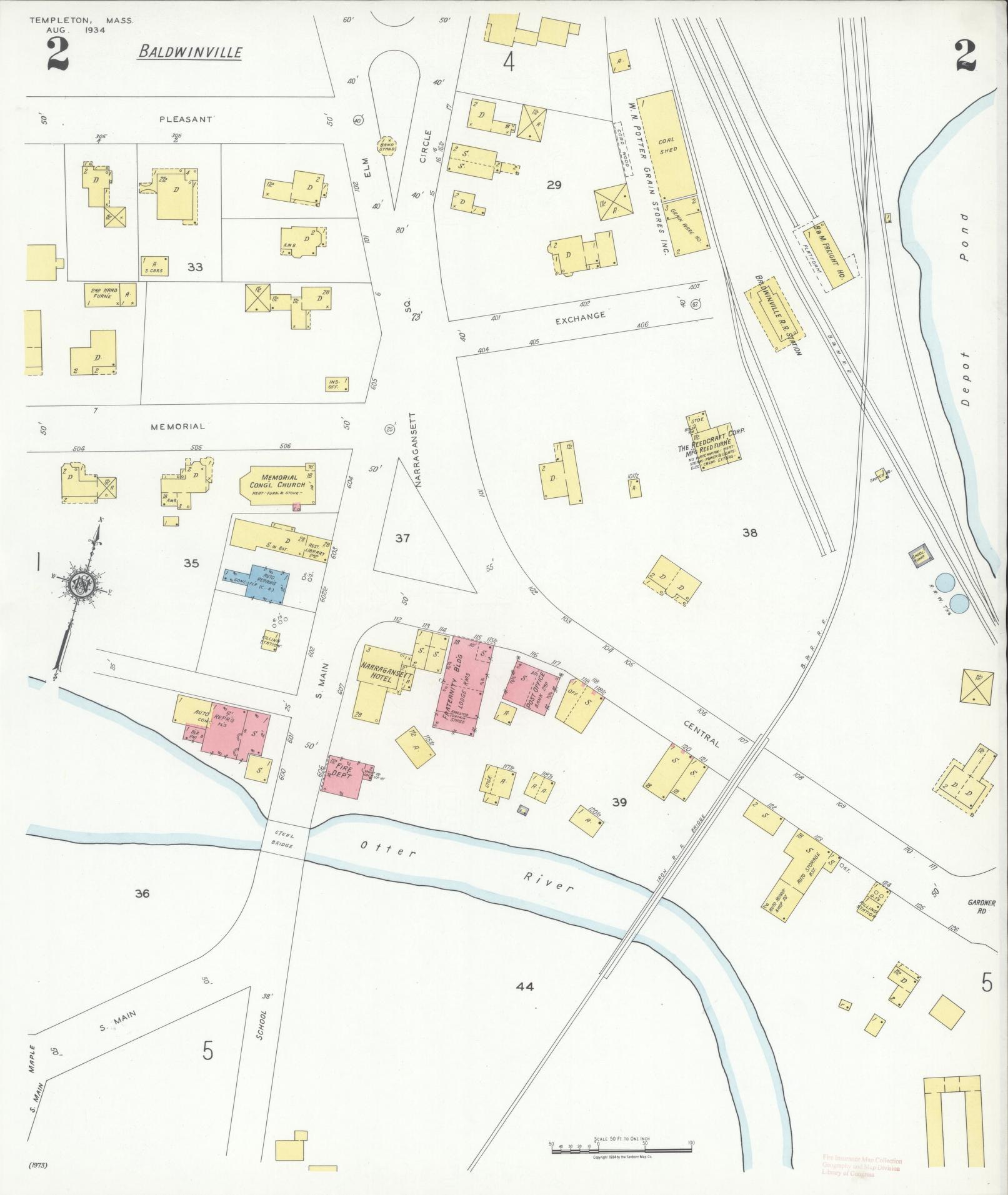Sanborn Fire Insurance Map from Templeton, Worcester County, Massachusetts (1934), Sheet #0002 - Historic Sanborn Fire Insurance Map Print, vintage old map wall art, antique decor, genealogy gift, Massachusetts Massachusetts map