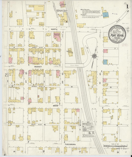 Sanborn Fire Insurance Map from Port Royal, Juniata County, Pennsylvania (1911), Sheet #0001 - Historic Sanborn Fire Insurance Map Print, vintage old map wall art, antique decor, genealogy gift, Pennsylvania Pennsylvania map