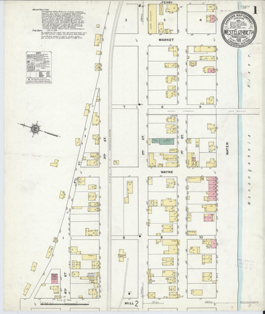 Sanborn Fire Insurance Map from West Elizabeth, Allegheny County, Pennsylvania (1910), Sheet #0001 - Historic Sanborn Fire Insurance Map Print, vintage old map wall art, antique decor, genealogy gift, Pennsylvania Pennsylvania map