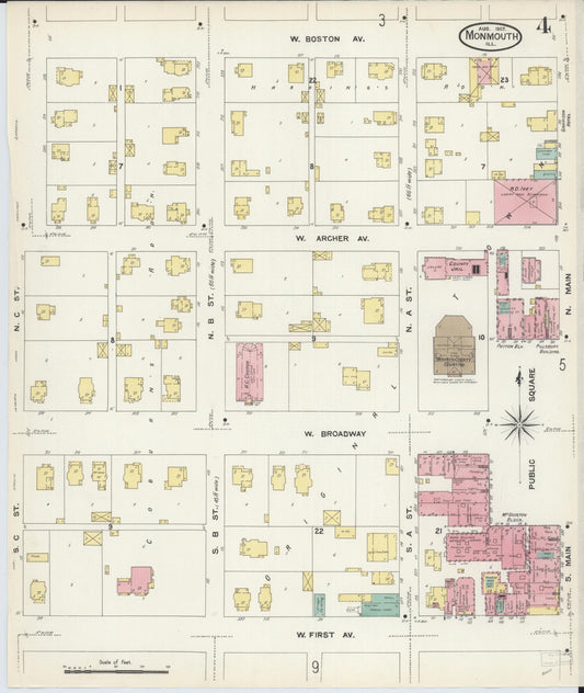 Sanborn Fire Insurance Map from Monmouth, Warren County, Illinois (1907), Sheet #0004 - Historic Sanborn Fire Insurance Map Print, vintage old map wall art, antique decor, genealogy gift, Illinois Illinois map