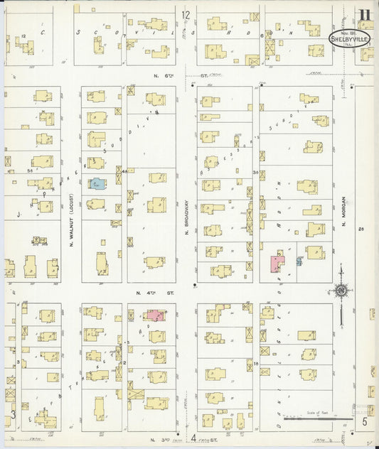 Sanborn Fire Insurance Map from Shelbyville, Shelby County, Illinois (1911), Sheet #0011 - Historic Sanborn Fire Insurance Map Print, vintage old map wall art, antique decor, genealogy gift, Illinois Illinois map