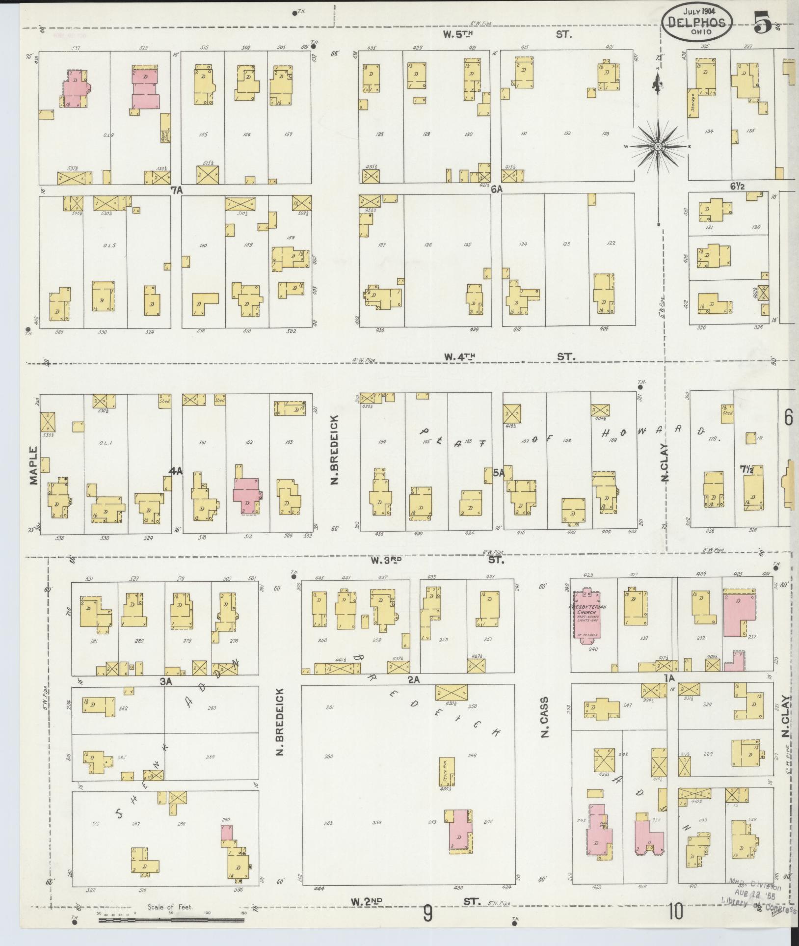 Sanborn Fire Insurance Map from Delphos, Van Wert And Allen Counties, Ohio (1904), Sheet #0005 - Historic Sanborn Fire Insurance Map Print, vintage old map wall art, antique decor, genealogy gift, Ohio Ohio map