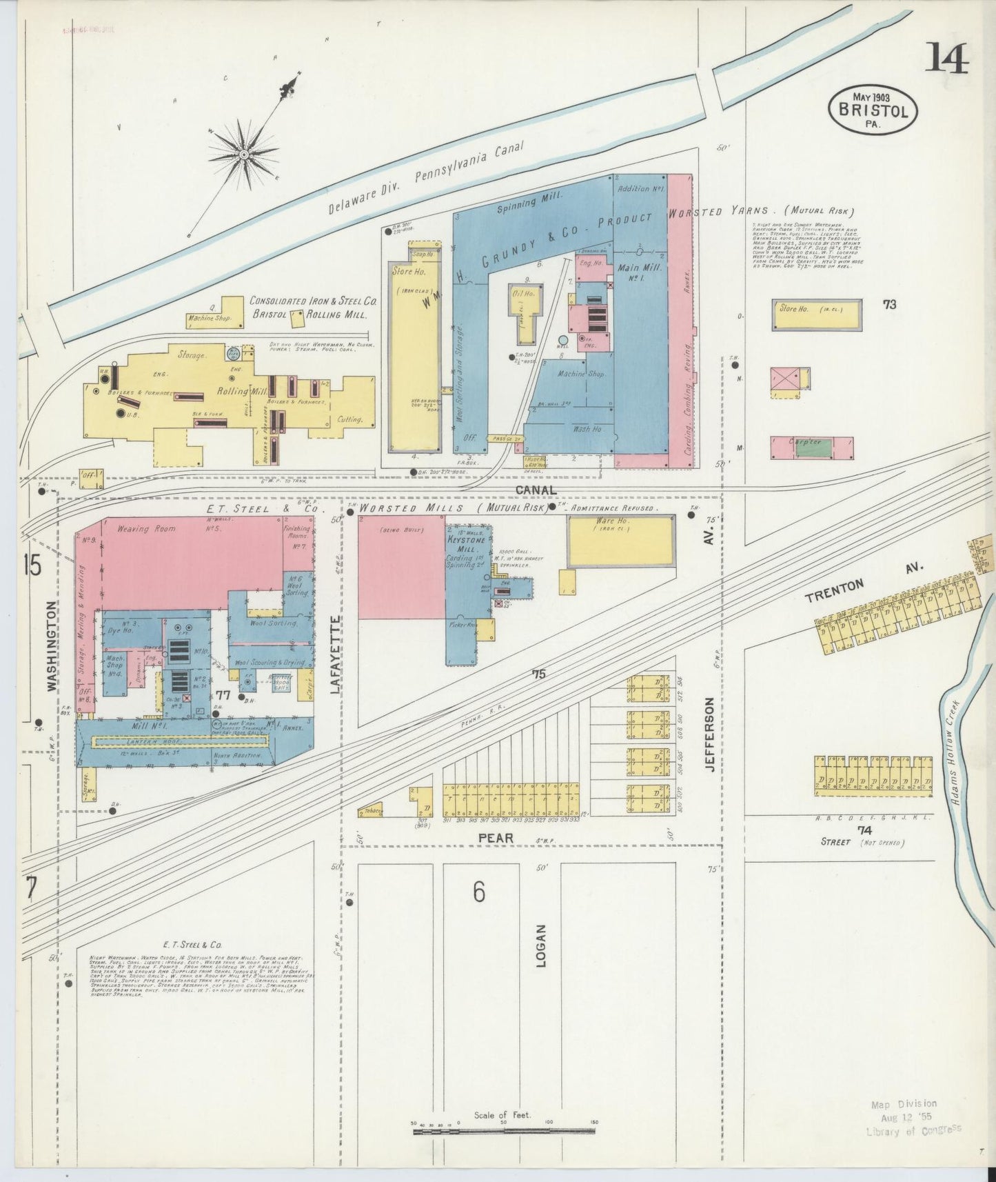Sanborn Fire Insurance Map from Bristol, Bucks County, Pennsylvania (1903), Sheet #0014 - Historic Sanborn Fire Insurance Map Print, vintage old map wall art, antique decor, genealogy gift, Pennsylvania Pennsylvania map