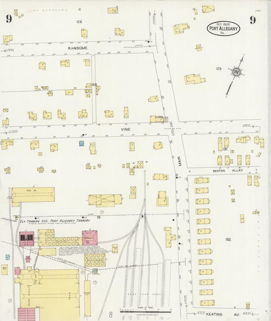 Sanborn Fire Insurance Map from Port Allegany, McKean County, Pennsylvania (1924), Sheet #0009 - Historic Sanborn Fire Insurance Map Print, vintage old map wall art, antique decor, genealogy gift, Pennsylvania Pennsylvania map