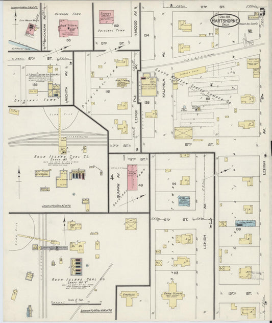 Sanborn Fire Insurance Map from Hartshorne, Pittsburg County, Oklahoma (1914), Sheet #0005 - Historic Sanborn Fire Insurance Map Print, vintage old map wall art, antique decor, genealogy gift, Oklahoma Oklahoma map