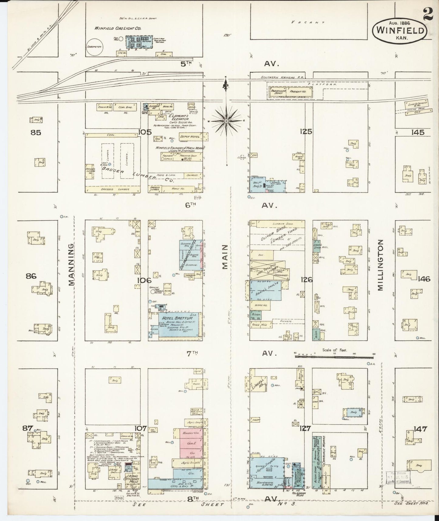 Sanborn Fire Insurance Map from Winfield, Cowley County, Kansas (1886), Sheet #0002 - Complete Map Set gallery image, historic Sanborn map, vintage wall art, Kansas Kansas