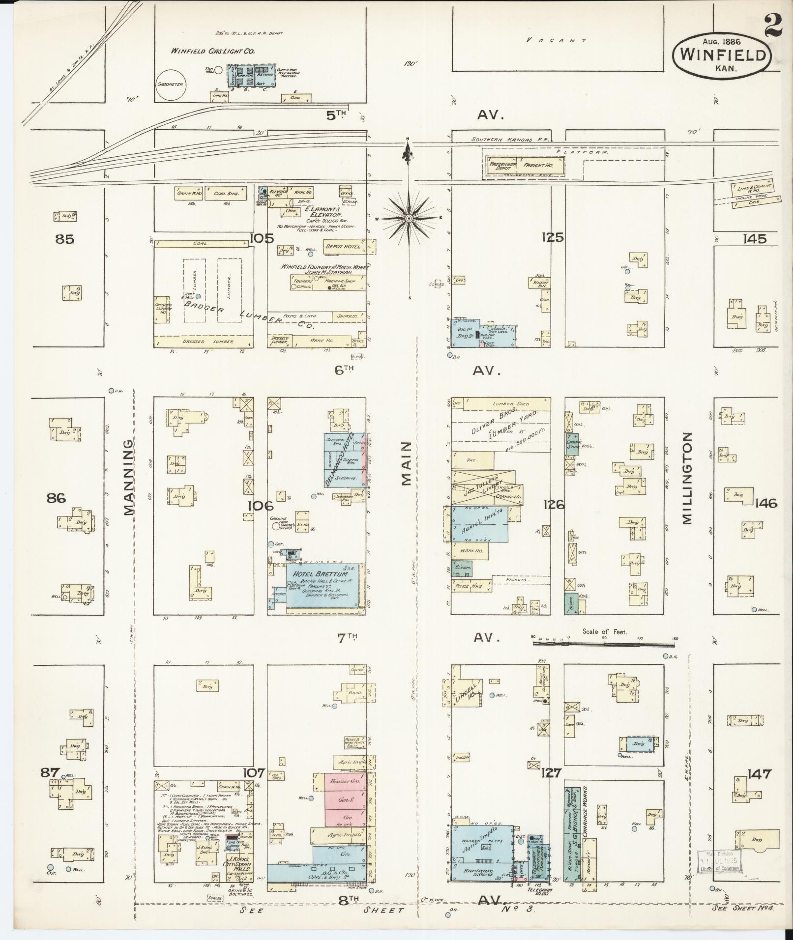 Sanborn Fire Insurance Map from Winfield, Cowley County, Kansas (1886), Sheet #0002 - Complete Map Set gallery image, historic Sanborn map, vintage wall art, Kansas Kansas