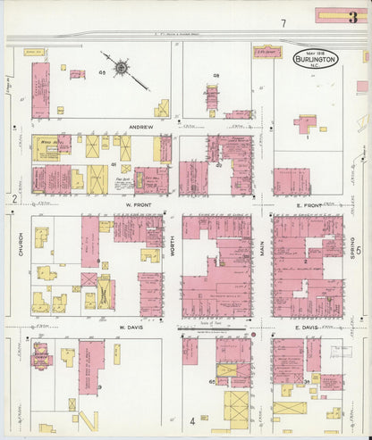 Sanborn Fire Insurance Map from Burlington, Alamance County, North Carolina (1918), Sheet #0003 - Complete Map Set gallery image, historic Sanborn map, vintage wall art, North Carolina North Carolina