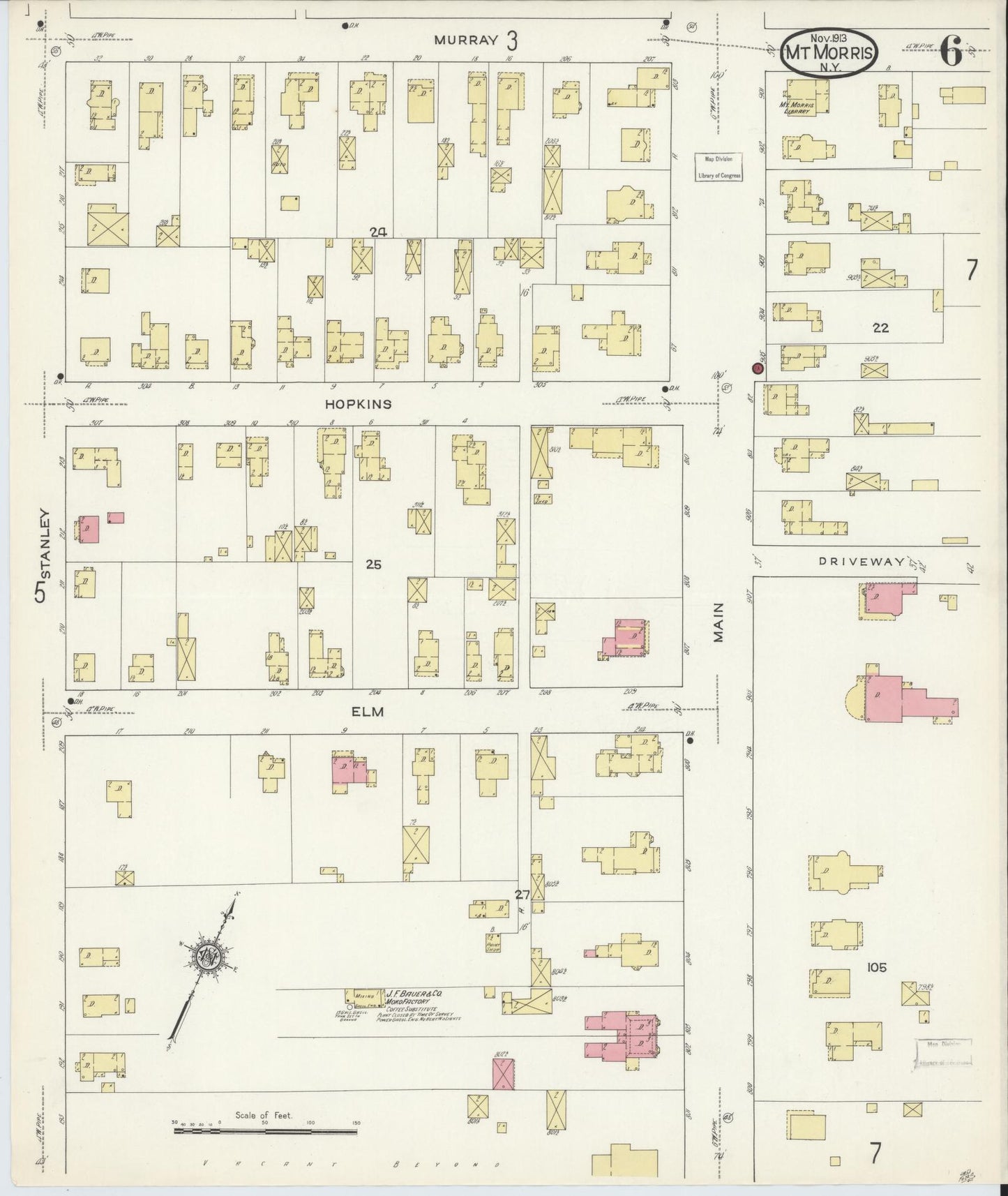 Sanborn Fire Insurance Map from Mount Morris, Livingston County, New York (1913), Sheet #0006 - Complete Map Set gallery image, historic Sanborn map, vintage wall art, New York New York