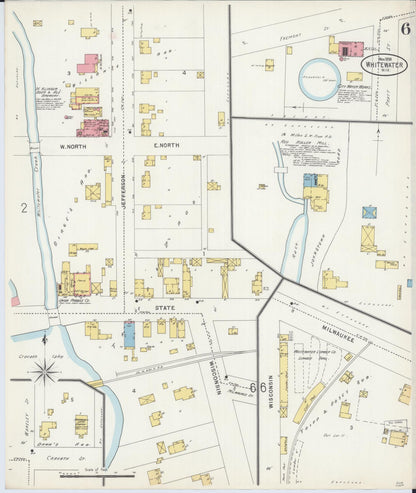 Sanborn Fire Insurance Map from Whitewater, Walworth County, Wisconsin (1898), Sheet #0006 - Historic Sanborn Fire Insurance Map Print, vintage old map wall art, antique decor, genealogy gift, Wisconsin Wisconsin map