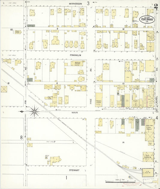 Sanborn Fire Insurance Map from Fort Bragg, Mendocino County, California (1909), Sheet #0002 - Historic Sanborn Fire Insurance Map Print, vintage old map wall art, antique decor, genealogy gift, California California map