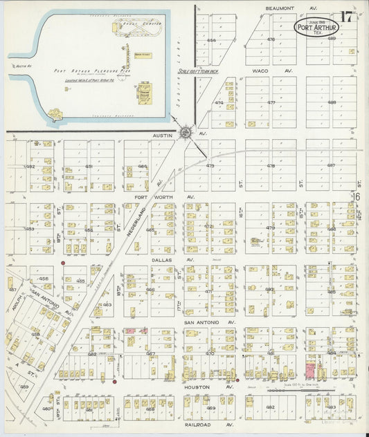 Sanborn Fire Insurance Map from Port Arthur, Jefferson County, Texas (1915), Sheet #0017 - Historic Sanborn Fire Insurance Map Print, vintage old map wall art, antique decor, genealogy gift, Texas Texas map