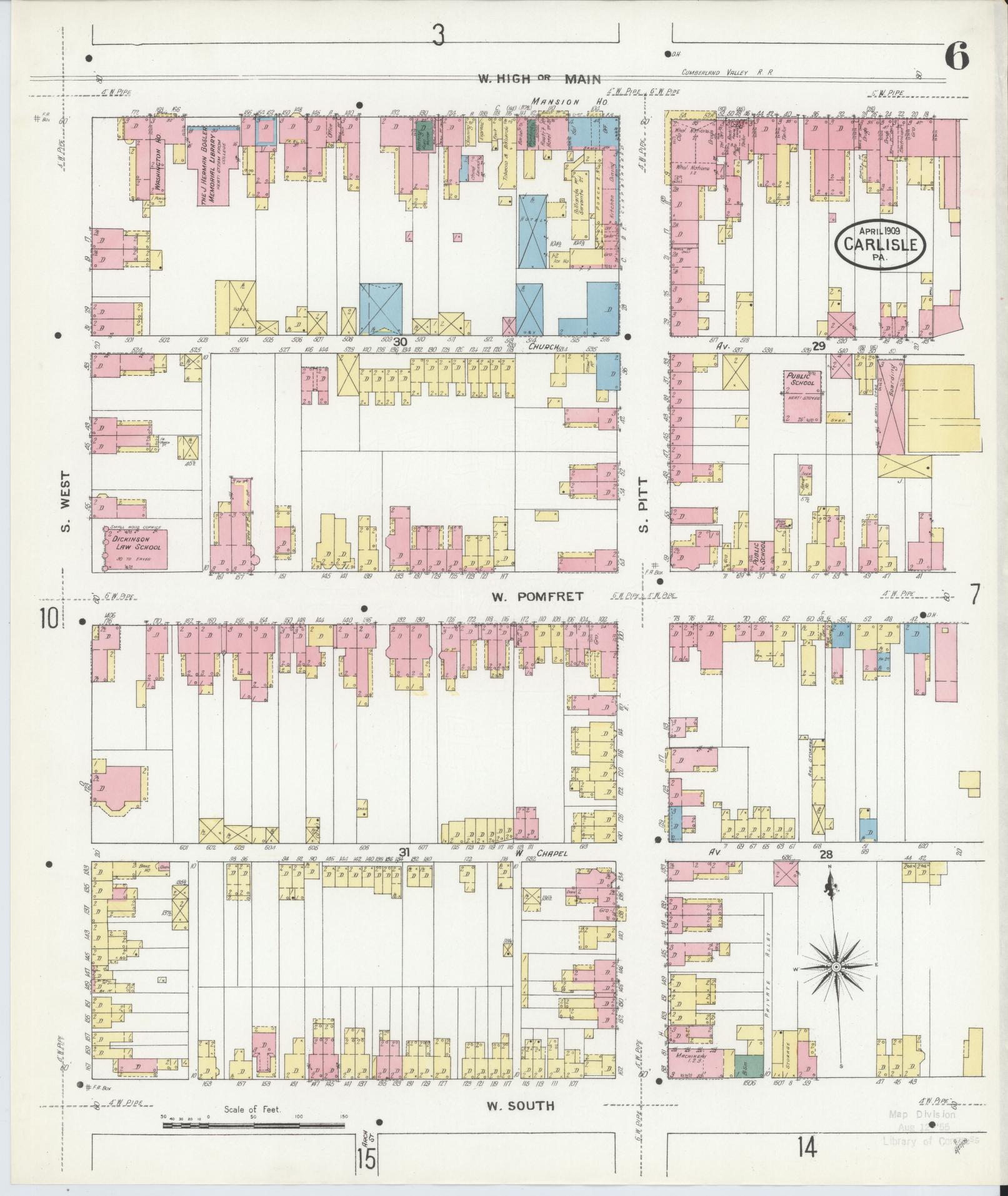 Sanborn Fire Insurance Map from Carlisle, Cumberland County, Pennsylvania (1909), Sheet #0006 - Historic Sanborn Fire Insurance Map Print, vintage old map wall art, antique decor, genealogy gift, Pennsylvania Pennsylvania map