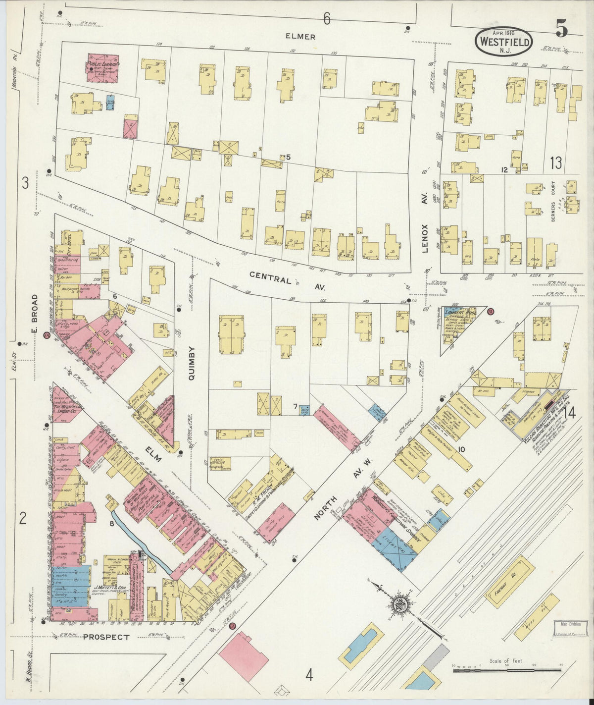 Sanborn Fire Insurance Map from Westfield, Union County, New Jersey (1916), Sheet #0005 - Complete Map Set gallery image, historic Sanborn map, vintage wall art, New Jersey New Jersey