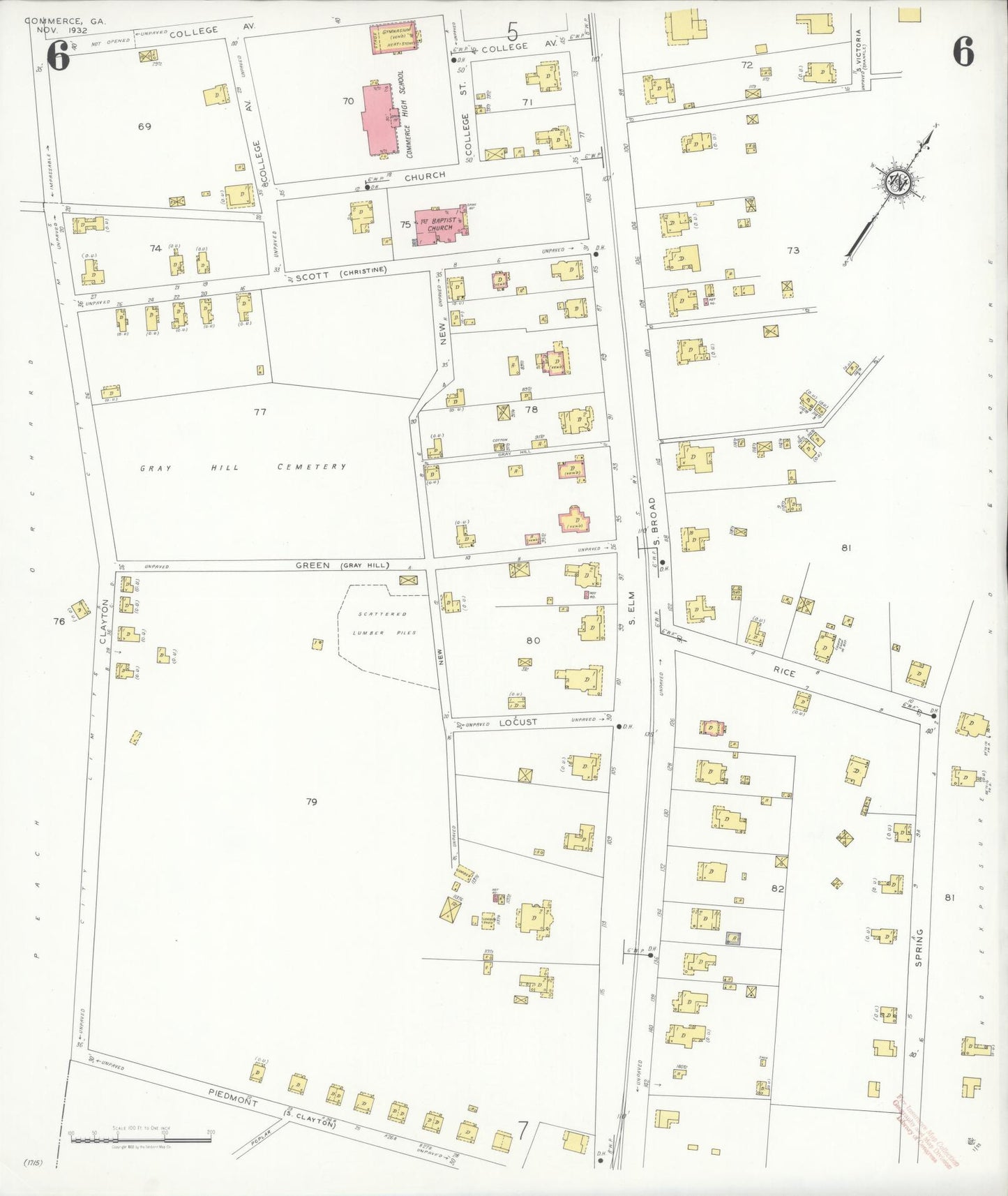 Sanborn Fire Insurance Map from Commerce, Jackson County, Georgia (1932), Sheet #0006 - Complete Map Set gallery image, historic Sanborn map, vintage wall art, Georgia Georgia