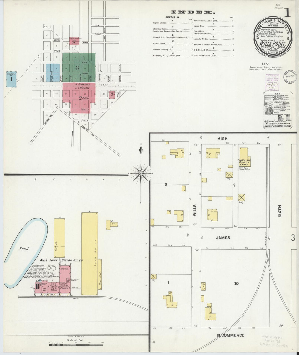 Sanborn Fire Insurance Map from Wills Point, Van Zandt County, Texas (1901), Sheet #0001 - Complete Map Set gallery image, historic Sanborn map, vintage wall art, Texas Texas