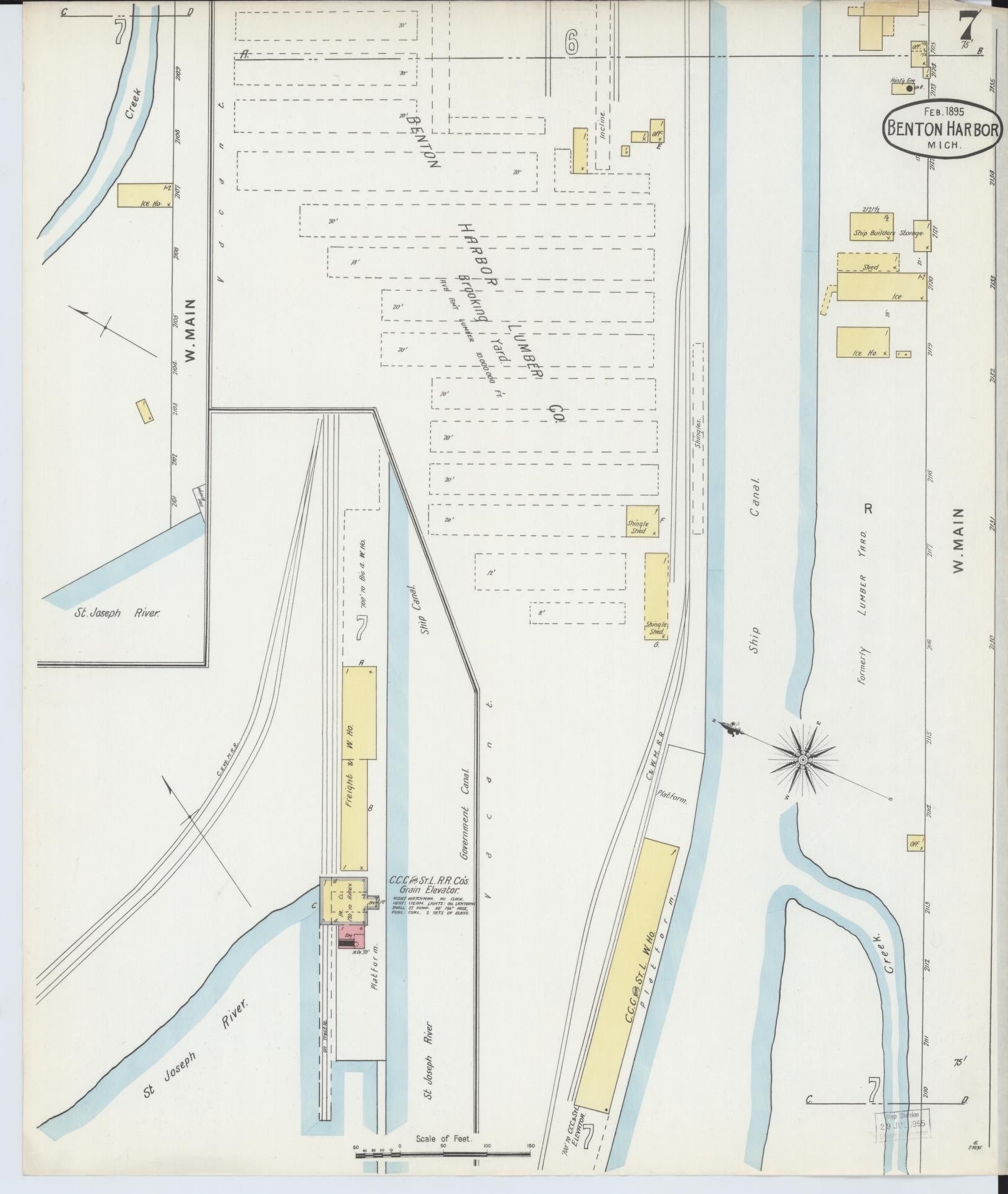 Sanborn Fire Insurance Map from Benton Harbor, Berrien County, Michigan (1895), Sheet #0007 - Historic Sanborn Fire Insurance Map Print, vintage old map wall art, antique decor, genealogy gift, Michigan Michigan map