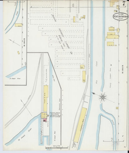 Sanborn Fire Insurance Map from Benton Harbor, Berrien County, Michigan (1895), Sheet #0007 - Historic Sanborn Fire Insurance Map Print, vintage old map wall art, antique decor, genealogy gift, Michigan Michigan map