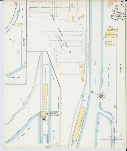 Sanborn Fire Insurance Map from Benton Harbor, Berrien County, Michigan (1895), Sheet #0007 - Historic Sanborn Fire Insurance Map Print, vintage old map wall art, antique decor, genealogy gift, Michigan Michigan map